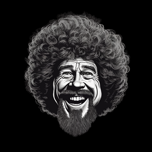 mashkow style drawing of bob Ross. Vector image. Black background. Highly detailed. 16k.