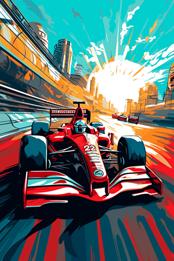 F1 car racing sport event in cartoon vector style,
