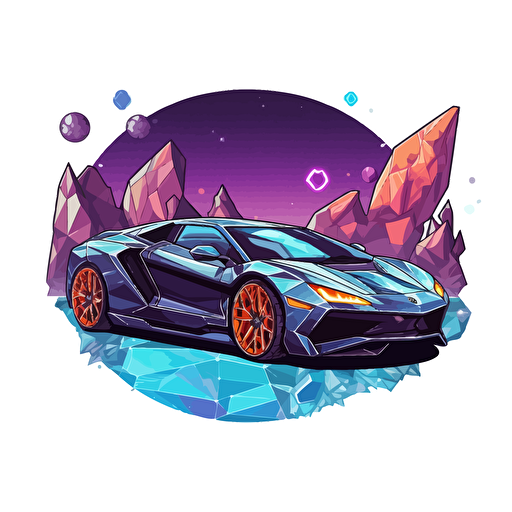 sports car pulling up to a diamond planet sticker style Vvector