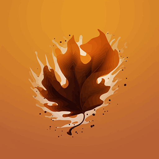a durmast oak leaf falling in the air, sleek minimalist design, orange and brown, fluid vector art