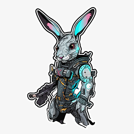 cyberpunk mod easter bunny , sticker, cutout, vector, white background, cyberpunk mod, very detailed.