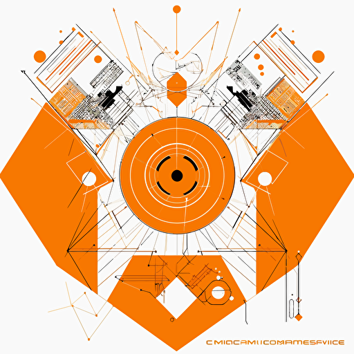 2D vector Music Vinil in minimalism geometry cyberpunk style. Colors: orange & white background