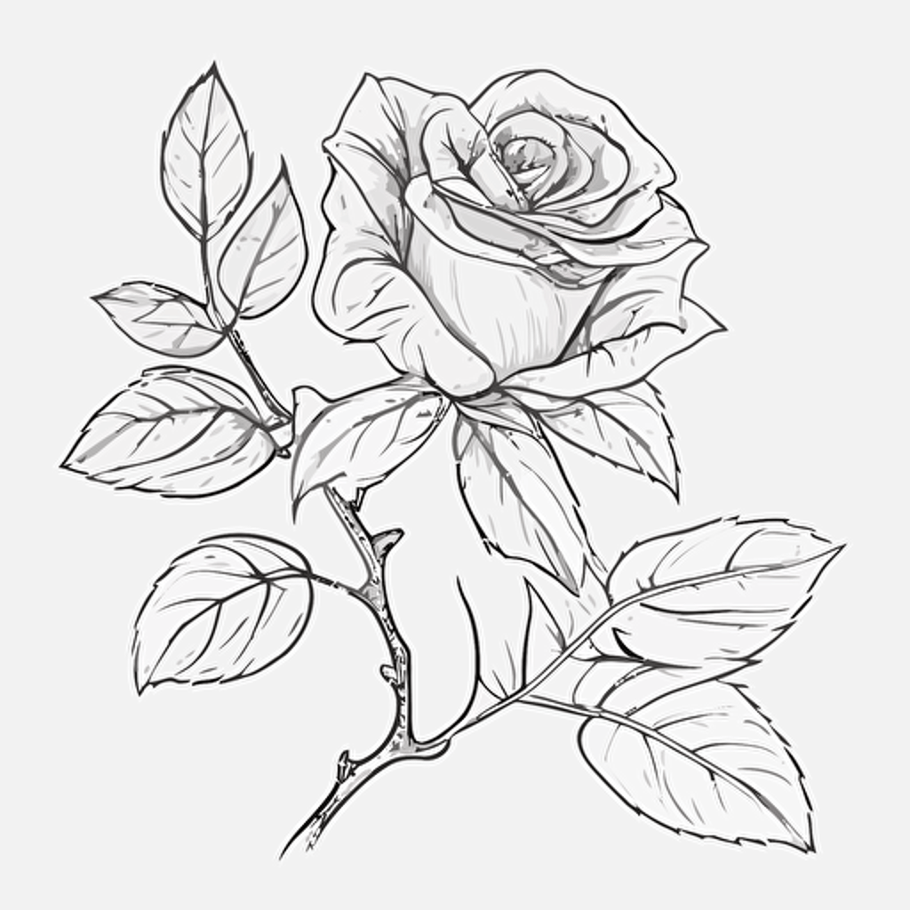 simple rose illustration drawing, vector, neo traditional style, thick black outline, white background,