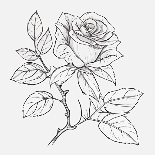 simple rose illustration drawing, vector, neo traditional style, thick black outline, white background,