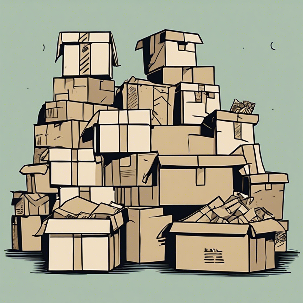 a pile of boxes, illustration in the style of Matt Blease, illustration, flat, simple, vector