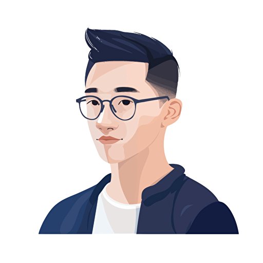 chinese man, no glasses, student head, side face, middle hair, logo, vector, simple, flat, lowdetail, smooth, plain, minimal, straight deign,white background