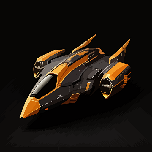 futuristic space ship, orange and grey, black background, minimalistic, vector