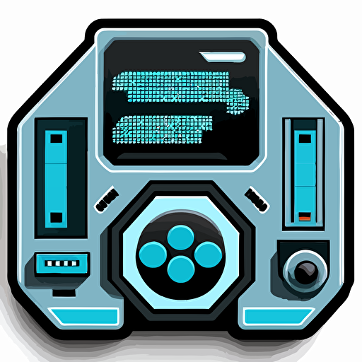 a logo showing a 16-bit pixel shield for a spacecraft dashboard in light blue with a black outline as a vector