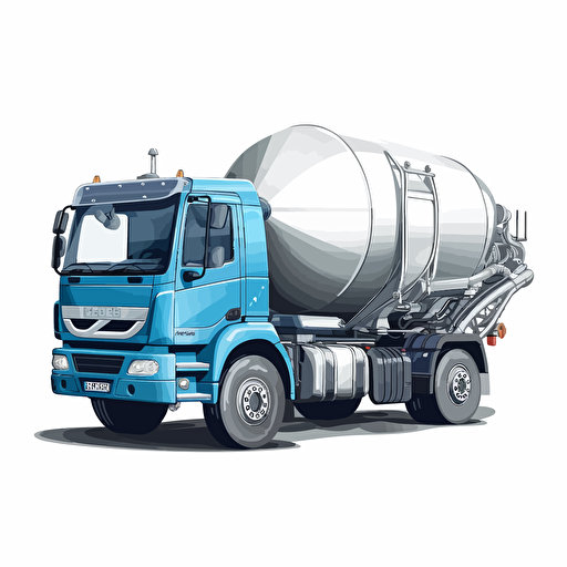 concrete mixer truck, high detailed, 2D vector style, cartoon, white background, side view