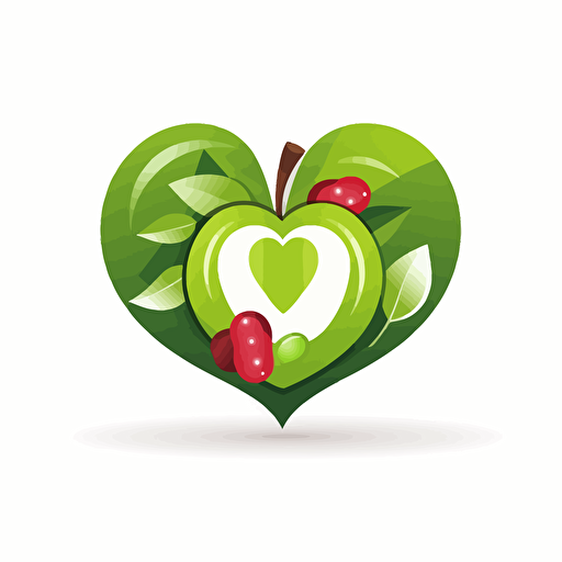 vector logo that combines the image of a heart with a green leaf or fruit, evoking the idea of a healthy diet leading to a healthy heart and body
