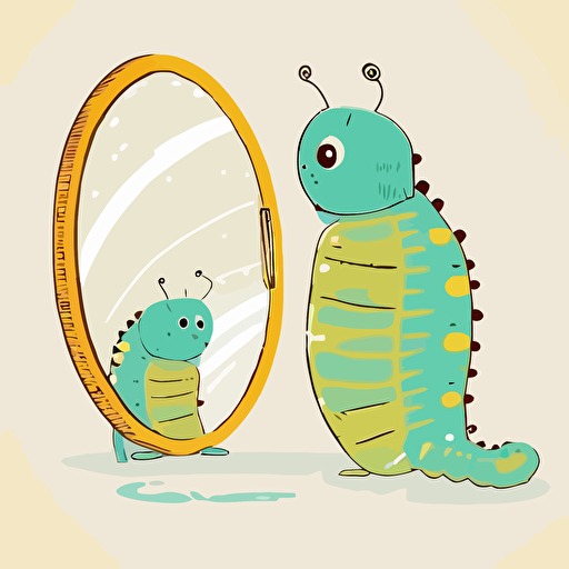 caterpillar looking on mirror, butterfly in the mirror, vector minimalistic illustration