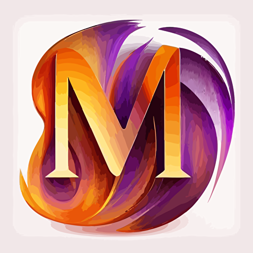 icon, logo, letter M, flame in purple or and orange abstract, white background, single color, purple, vector, no shadows