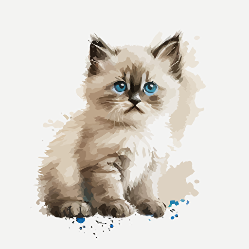 baby watercolor ragdoll vector,comic style, white background