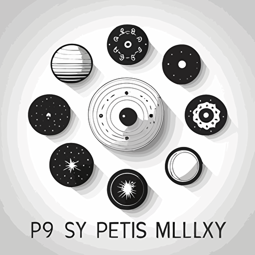 sets of 9 Astronomy vectors, flat, black and white vectors, white background