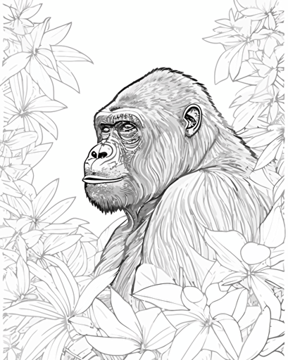 Coloring page for adults, mandala gorilla, no text, high detail, lineart, vector, no shading,