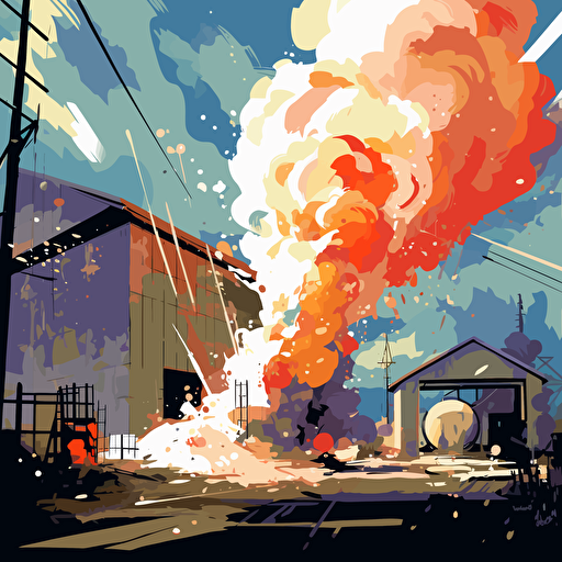 explosion in a paint factory, vector art