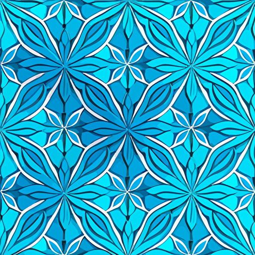 geometric pattern of leaves and flowers. Vector. bright blue colors. No shading. Modern style, cute.