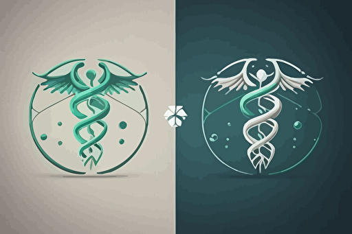 I would like a flat vector logo for my AI-driven medical technology company that incorporates a circle, gradient, and elements related to medical and artificial intelligence in a simple and minimalistic style. Instead of the dragon wrapped around the earth, use a stylized DNA helix or caduceus intertwined with a circuit or data stream to represent the fusion of medical knowledge and artificial intelligence. Use modern and tech-inspired colors like blue, green, or gray to convey innovation and energy. The logo should be clean, memorable, and easily recognizable, reflecting the essence of the AI-driven medical technology field.