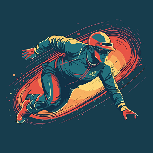 Create an image of a baseball player diving to catch a fly ball. Use a high-angle camera to capture the player's movement and the ball's trajectory. Use a dramatic color palette to enhance the mood vector style
