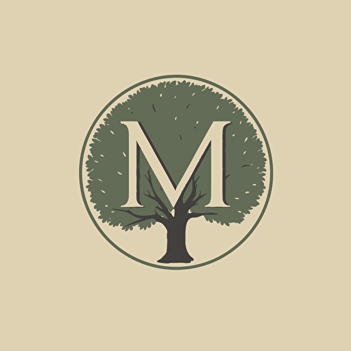 a lettermark logo with the letter M featuring elm tree, serif font, vector