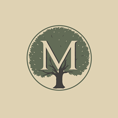 a lettermark logo with the letter M featuring elm tree, serif font, vector