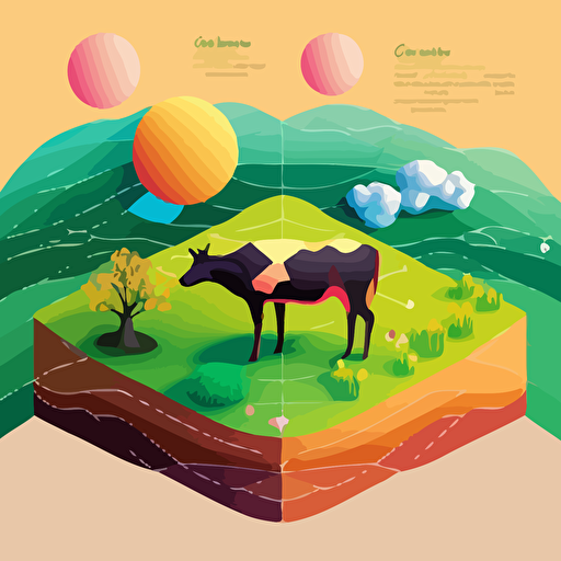a vector art illustration of grazing land and the carbon atom