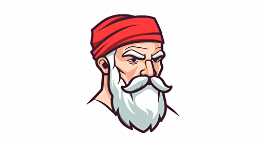 flat linear logo muscle bust man in vectorial with red bandana on the head floating with the wind white background