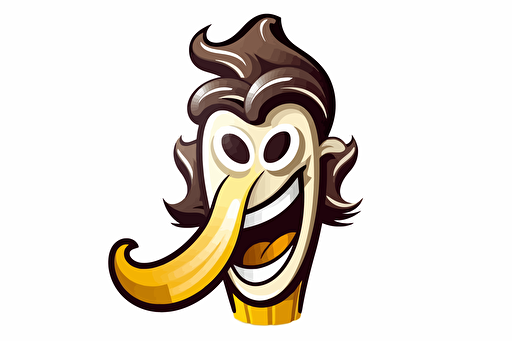 A fun Vector logo for a "Frozen Chocolate dipped Banana Squid" company called "Nick's Banana's", White background,