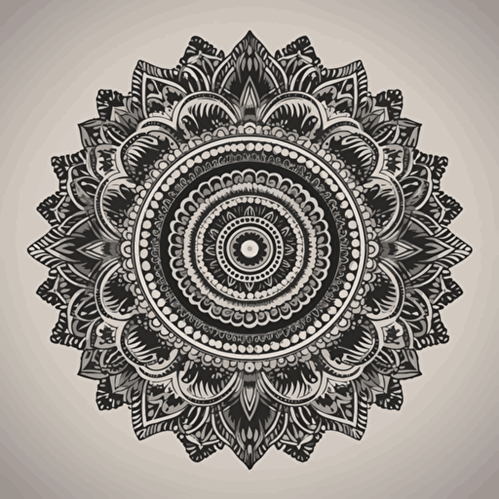 Create a intricate black and white mandala design in vector format that is suitable for coloring. The mandala should consist of multiple layers and intricate details, such as intricate patterns, intricate shapes, and intricate textures. The design should be balanced and symmetrical, with a central point that draws the eye. The use of negative space is also important, as it adds depth and dimension to the design. The end result should be a beautiful and detailed mandala that is both relaxing and challenging to color. 6144x6144