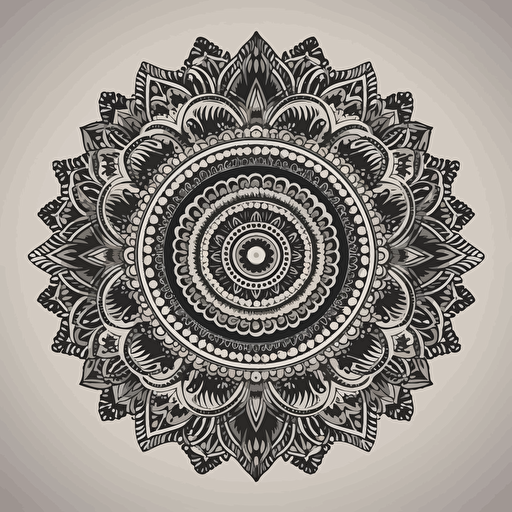 Create a intricate black and white mandala design in vector format that is suitable for coloring. The mandala should consist of multiple layers and intricate details, such as intricate patterns, intricate shapes, and intricate textures. The design should be balanced and symmetrical, with a central point that draws the eye. The use of negative space is also important, as it adds depth and dimension to the design. The end result should be a beautiful and detailed mandala that is both relaxing and challenging to color. 6144x6144