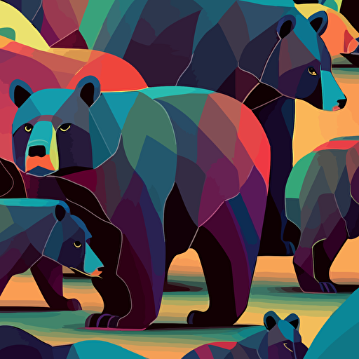 fun vector art, colorful, wall paper of black bears