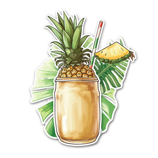 Watercolor vector illustration pina colada muted colors sticker white background