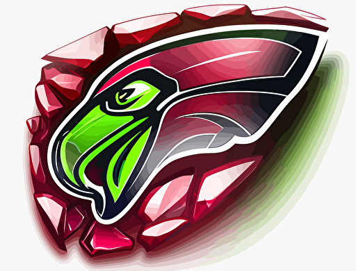 Seahawks Logo, NFL, vector art, vector logo style, bright red ruby gemstone, double curve surface