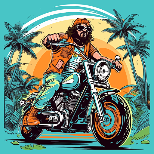 Tropical biker book cover, vector, cartoon, grafitti style, no background,