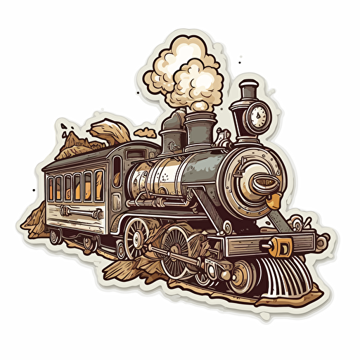 train, Sticker, Exhilarated, Earthy, Disney, Contour, Vector, White Background, Detailed