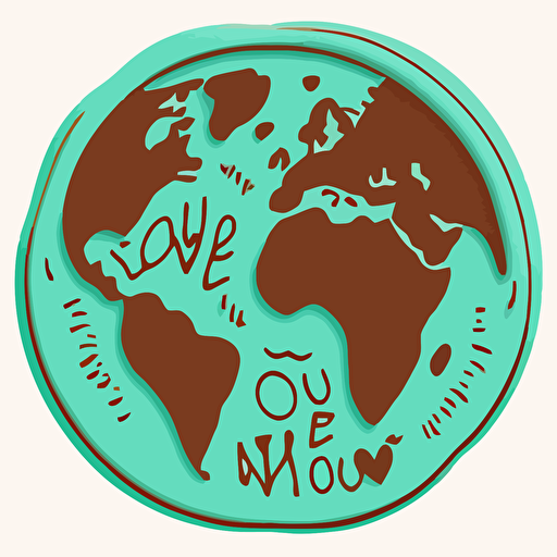 love on the earth, no background, tiffany blue, vector, log, flat, simple, bisco smith