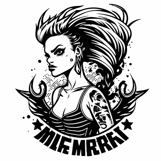 punk rock mermaid, vector logo, vector art, emblem, simple cartoon, 2d, no text, white background