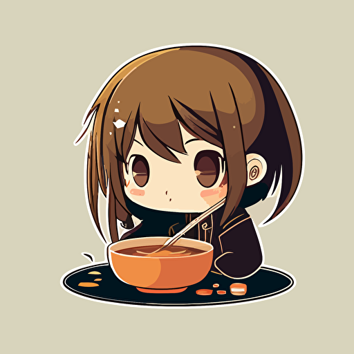 anime girl sitting in a bowl of miso soup, 2d, vector art, cute, chibi