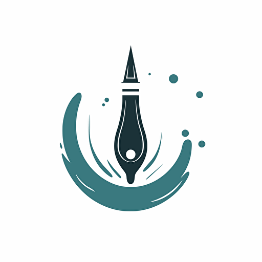 simple symbol design of fountain pen, music, 1950's, fallout 4, flat 2d, vector, company logo, white background