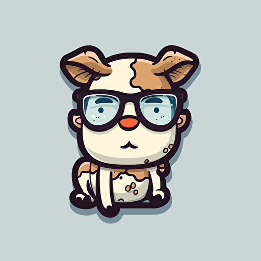 Cute Cow wearing glasses and drinking milk, illustration style, Minimalistic, Simple, illustration, 2D, Vector, Sticker