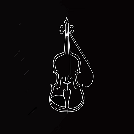 minimal white line logo of a violin black background, vector