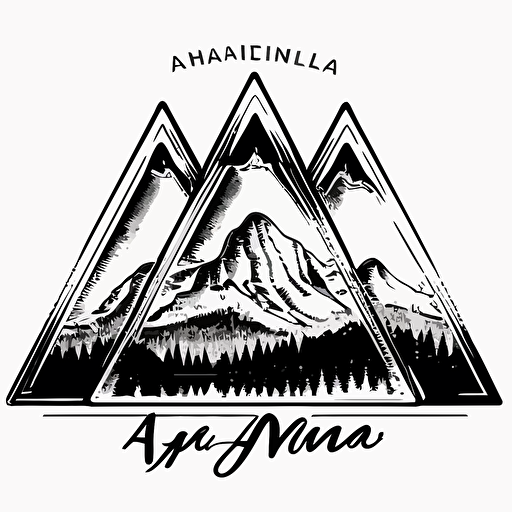 triple A logo like 3 montains, miror effeect, sketch style vector black color