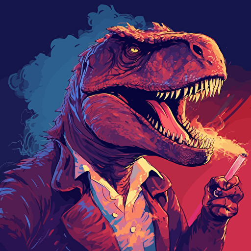 t-rex smoking a cigarette, vector art, 2d, bright background, lighting from the left
