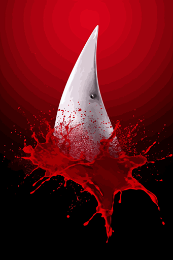 shark fin in the water, with red colored waters, water splashes, vector, gritty
