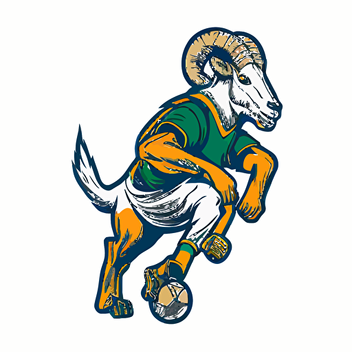 A goat who plays for the National Football League team, kicking an oblong football, sports logo style, white background, vector