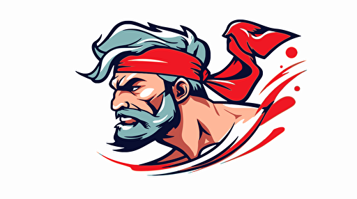 logo Muscle man in vectorial with red bandana on the head floating with the wind white background