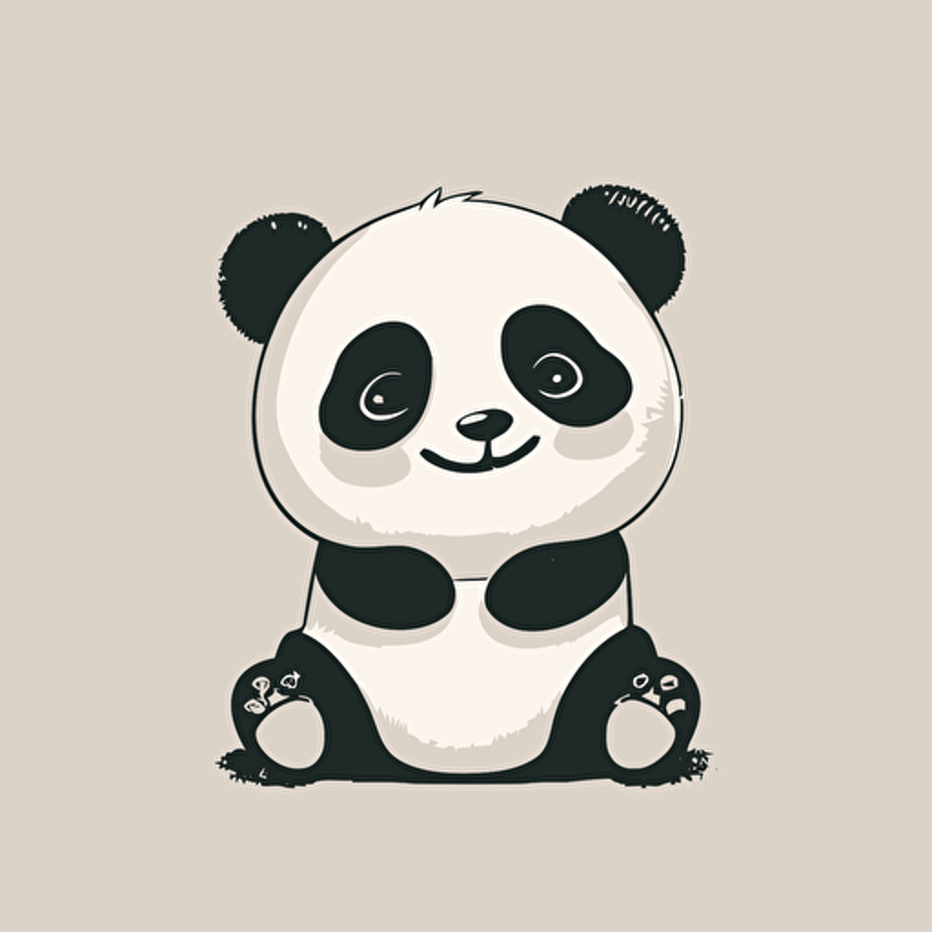 flat image illustration, procreate, vector of a cute panda sitting, black and white cartoon cartoon, high quality image, happy facial expression cute toon panda white background