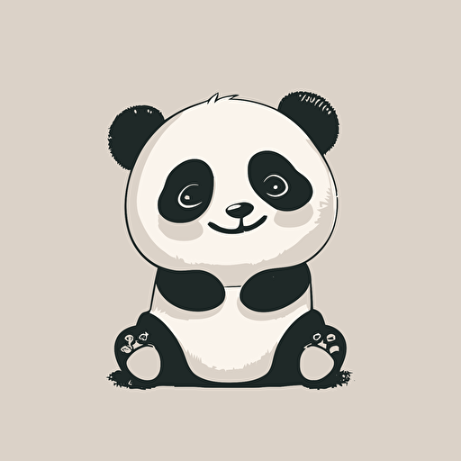 flat image illustration, procreate, vector of a cute panda sitting, black and white cartoon cartoon, high quality image, happy facial expression cute toon panda white background