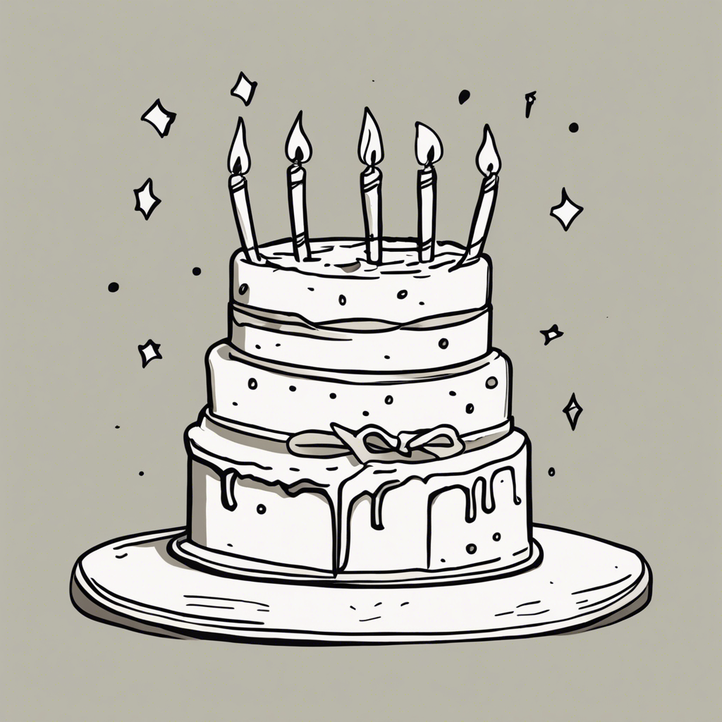 a birthday cake, illustration in the style of Matt Blease, illustration, flat, simple, vector