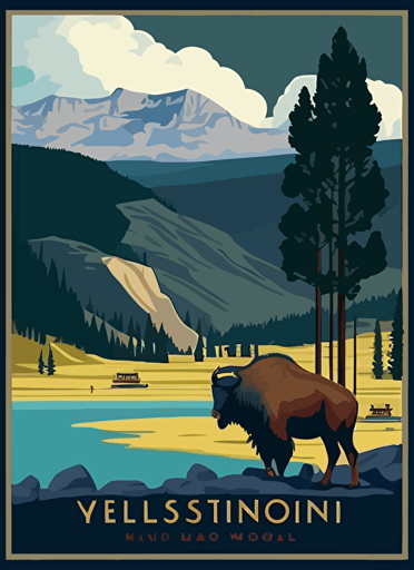 Yellowstone travel poster, Vector flat illustration